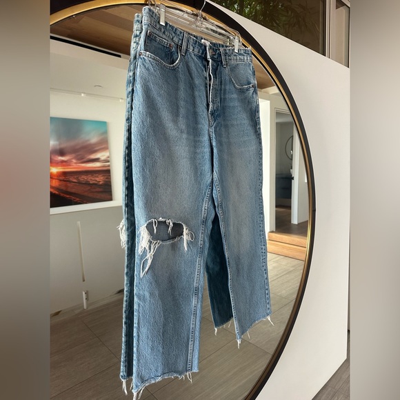 Zara Denim - Zara Distressed Denim Blue Jeans Size 12 Baggy Fit